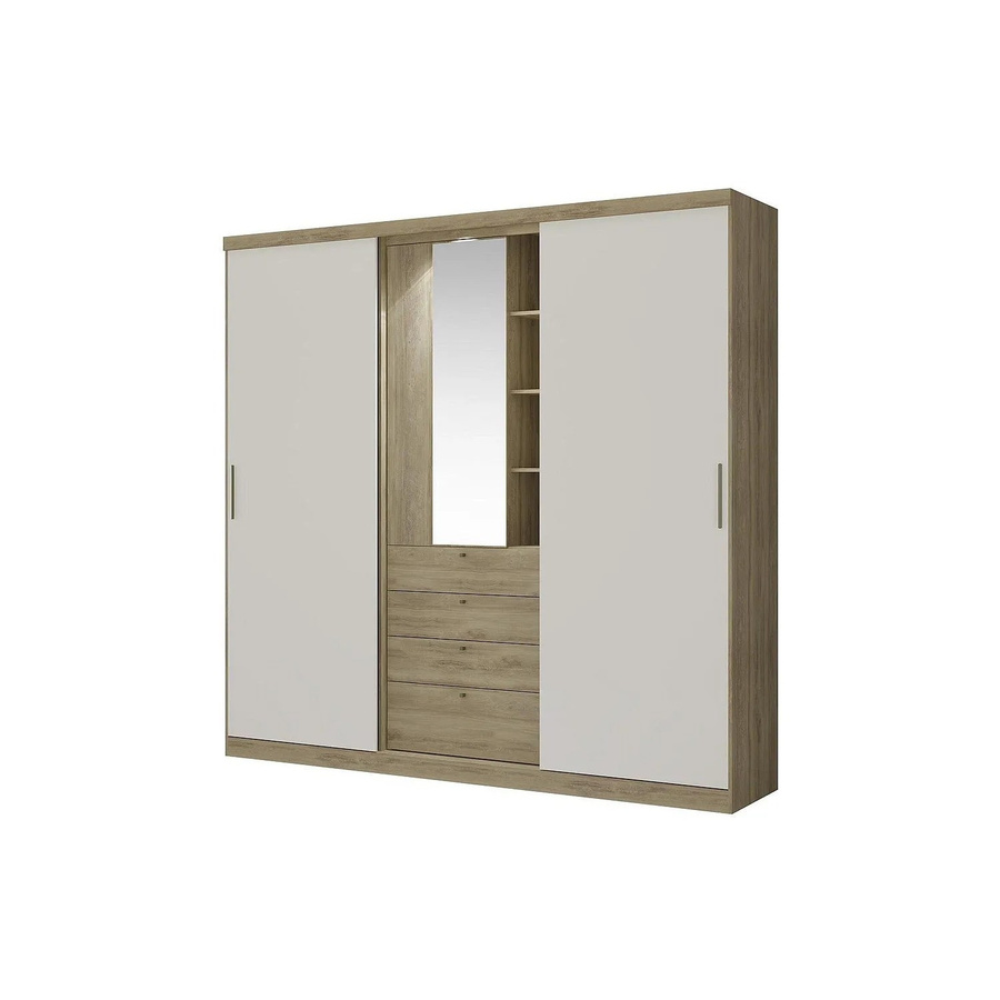 Vente-unique Kleiderschrank Bodil mit Schiebetüren und integrierter Beleuchtung in Naturfarben Hell/Beige, Breite: 240 cm, Höhe: 231 cm, Tiefe: 53 cm - Bild 2