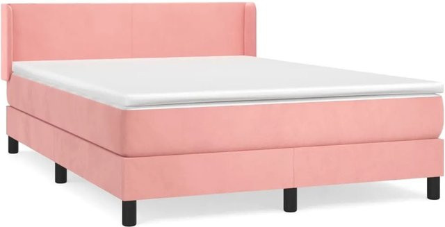 vidaXL Boxspringbett Hybrid mit Matratze und Taschenfederkern in Rosa, Samt, B/T/H: 140 x 200 x 78 cm - Bild 1