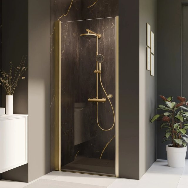 Breuer Drehtür Elana 2.0 für Nische aus Klarglas in Gold mit Anschlag links, B: 80 cm, H: 200 cm - Bild 1