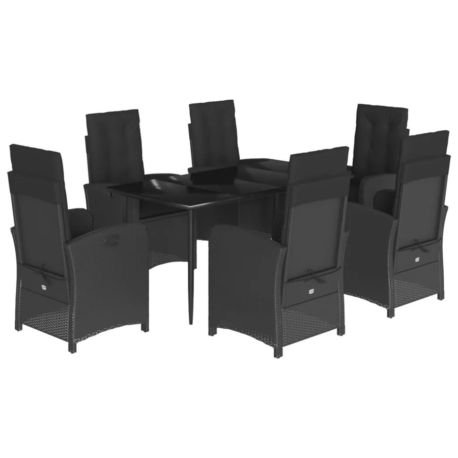 vidaXL 7-teilige Garten-Essgruppe aus Poly Rattan in Schwarz mit Kissen und Glastisch - Bild 2