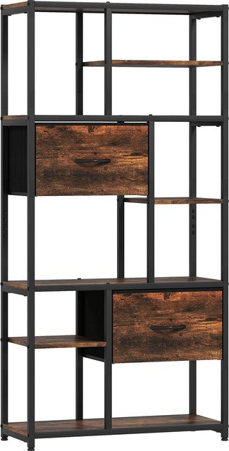 HOMCOM Bücherregal im Industriedesign mit Stahlrahmen und 2 Stoffschubladen, Rustikal-Braun, B/T/H: 72,5 x 30 x 150 cm - Bild 1