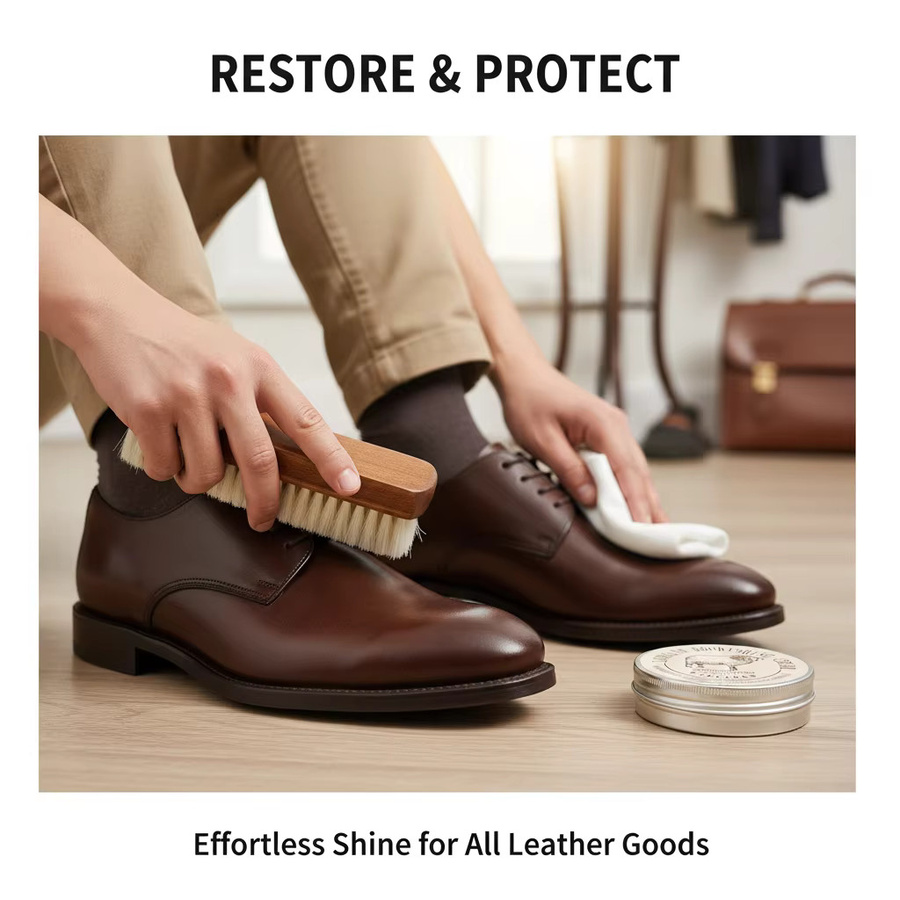 VIE LENTE Reinigungswerkzeug-Set für Leder und Wolle mit Pflegecreme, Schaföl und Polierbürste - Bild 2
