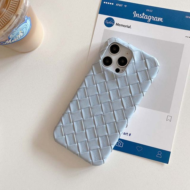 Caque Geflochtene Lederschutzhülle für iPhone 13 bis 17 Pro Max in Blau - Bild 1
