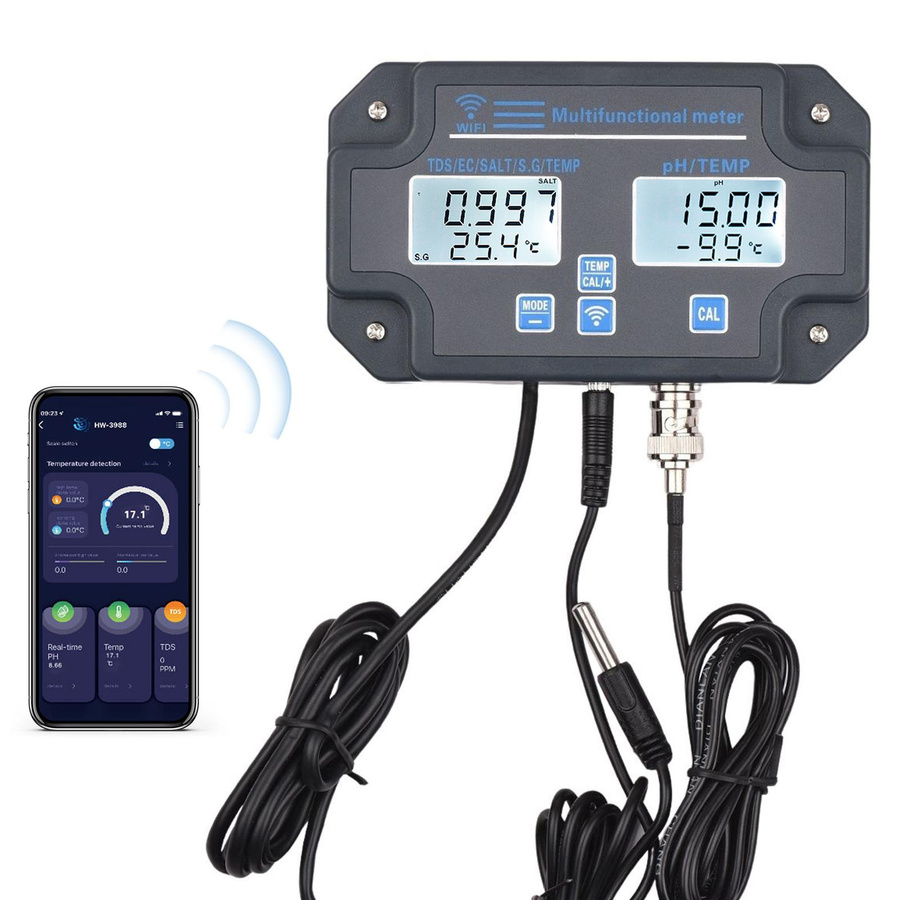 Kkmoon Wifi Digitaler Wasserqualitätstester 6-in-1 Wasseranalysator Wandmontiert in Grau - Bild 4