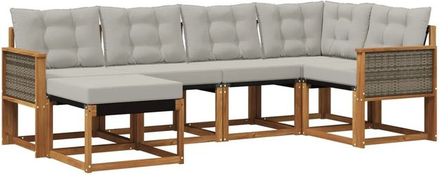 vidaXL Outdoor-Sofagarnitur L-Form aus Akazienholz mit Textilene und Kissen, Hellgrau - Bild 1