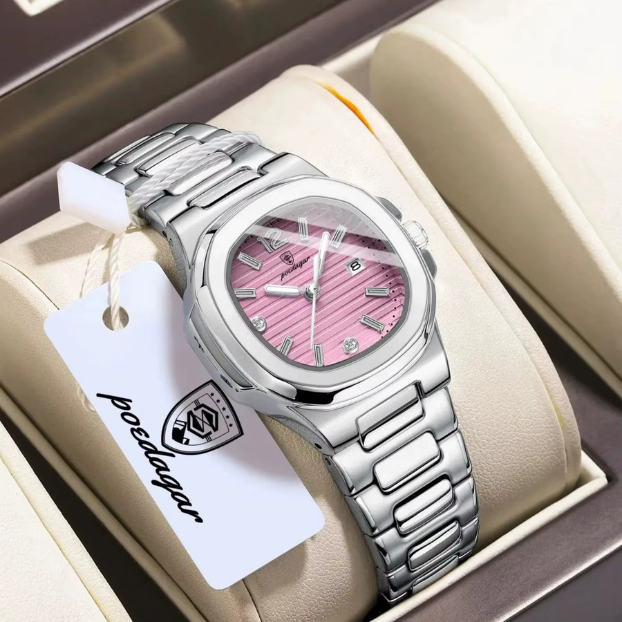 POEDAGAR Armbanduhr, Eckig, Quarz, Edelstahl, Silber, Damen - Bild 2