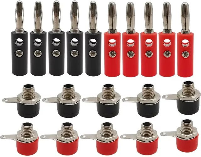 Bananenstecker Set 4 mm mit männlichen und weiblichen Anschlüssen für Panelmontage in Rot und Schwarz - Bild 1