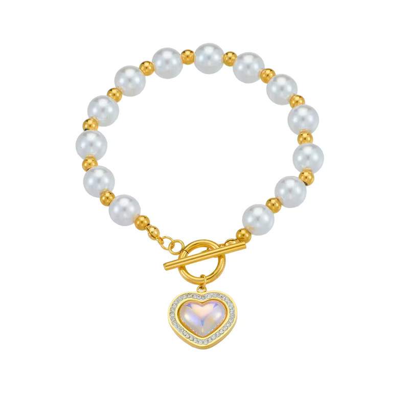 Xiyanike Armband, Edelstahl, Gold, Perlen, Herz, Damen - Bild 2