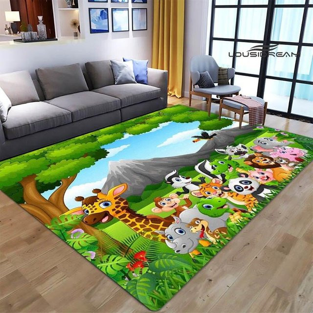 Rutschfester Kinderteppich mit Cartoon Dschungel Tier Druck von BestDream008, Mehrfarbig, B/T: 80 x 50 cm - Bild 1