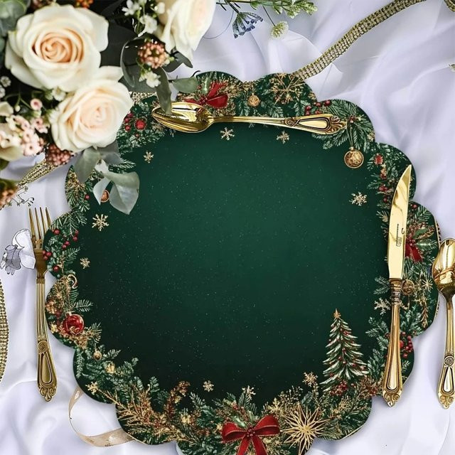 VIKAMA Rutschfeste Tischsets mit Weihnachtsmotiv in Grün für Weihnachtsdekoration und Partys - Bild 1