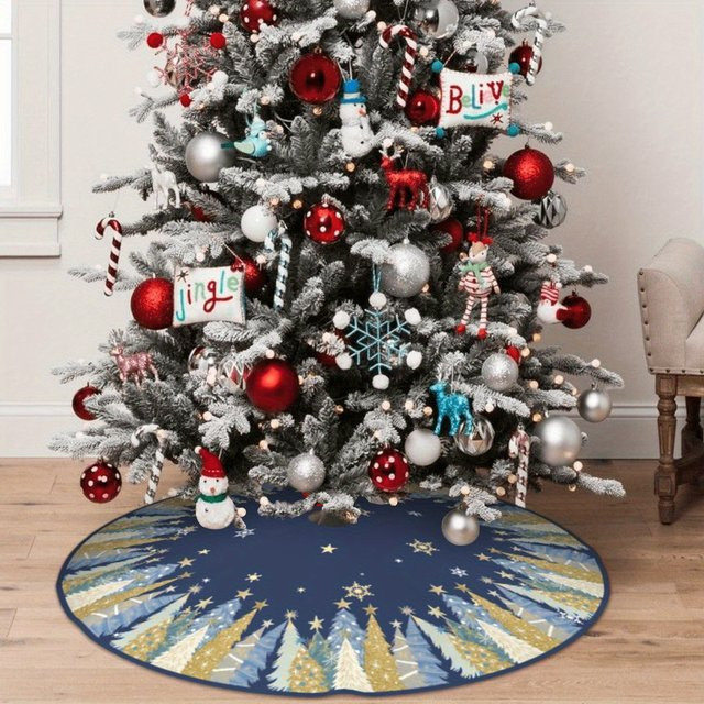 Blaues VIKAMA Weihnachtsbaumkleid mit Sternen für Weihnachts- und Neujahrsdekorationen im Landhausstil - Bild 1