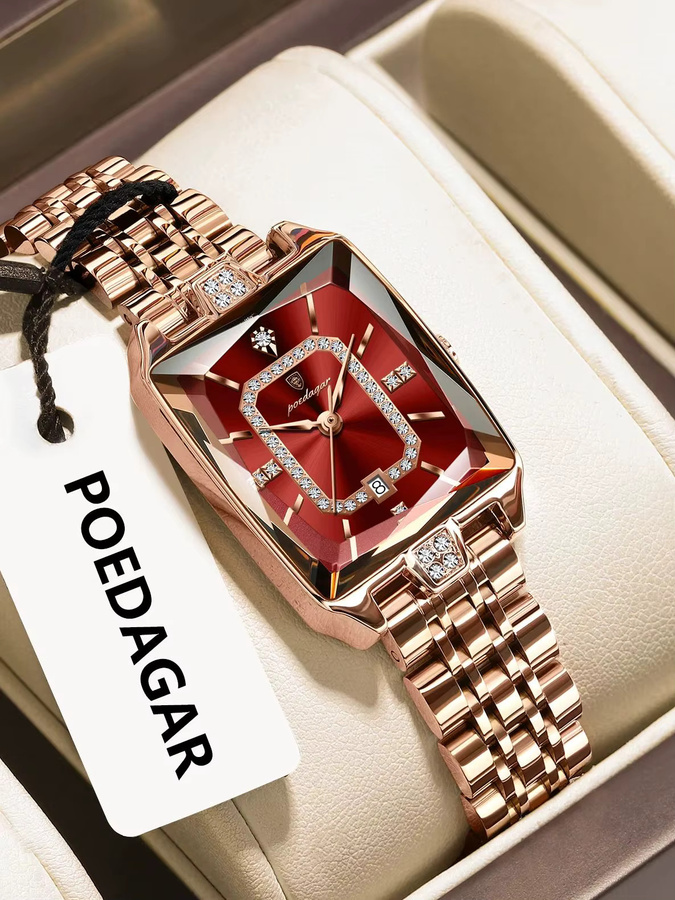 POEDAGAR Armbanduhr Edelstahl, Quarz, Datum, Damen, Roségold - Bild 6