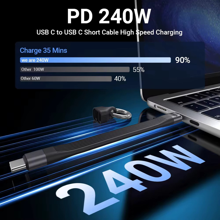 NNBILI USB 4 Typ-C-zu-Typ-C-Datenkabel mit Schlüsselanhänger, 240W Schnellladen und 40Gbps Datenübertragung, 8K Auflösung, Schwarz oder Orange - Bild 2