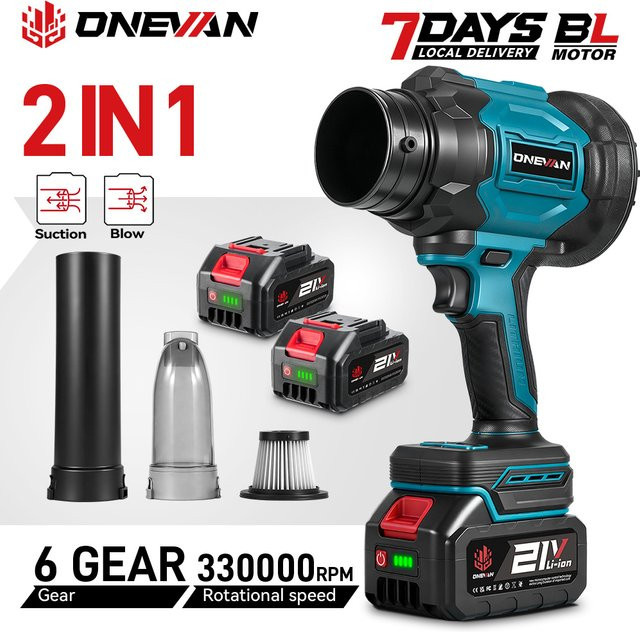 ONEVAN 2-in-1 Bürstenloser Elektro-Turbolüfter 3500W mit 6 Gängen, kabelloses Staub- und Laubblasgerät für Makita 18V Akku - Bild 1