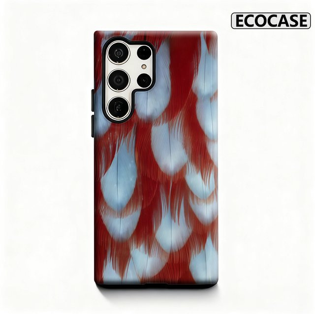 Glänzende Feder-Handyhülle für Samsung Galaxy S25 Ultra, S24 und S23 Ultra Plus in Rot und Weiß mit doppellagiger Rückseite - Bild 1