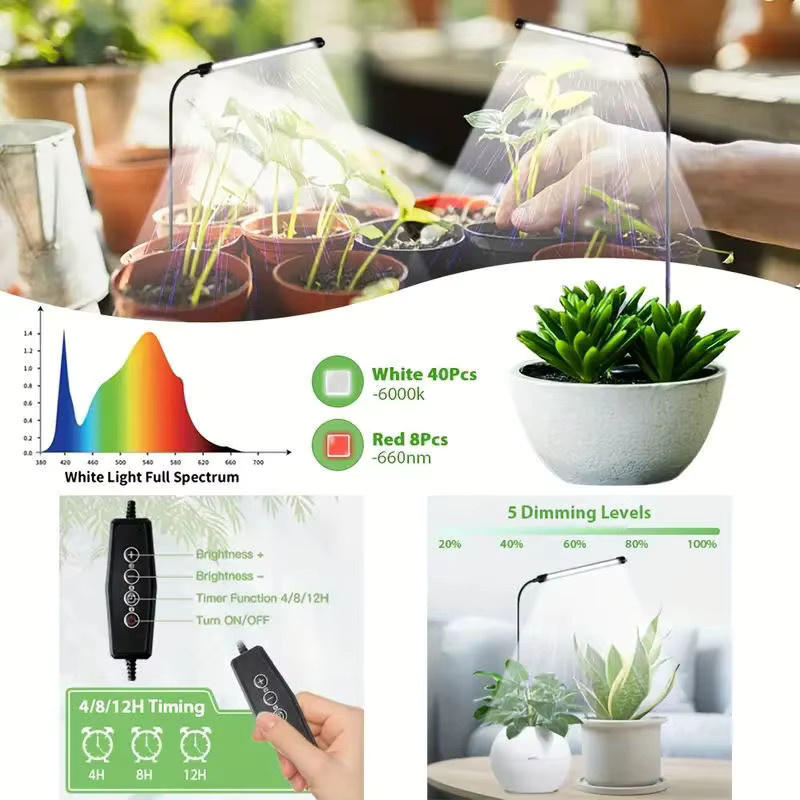 LED-Pflanzenwachstumslampe USB Vollspektrum 6000K in Weiß und Schwarz für Zimmerpflanzen und Garten zur Steuerung der Blüte - Bild 3