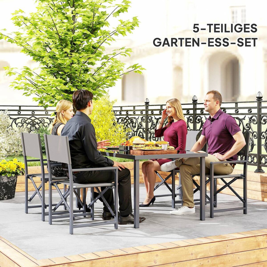 Outsunny Gartenmöbel-Set aus Stahl in Grau mit Glas und Textilene, B/H/L: 90 x 150 x 72 cm - Bild 2