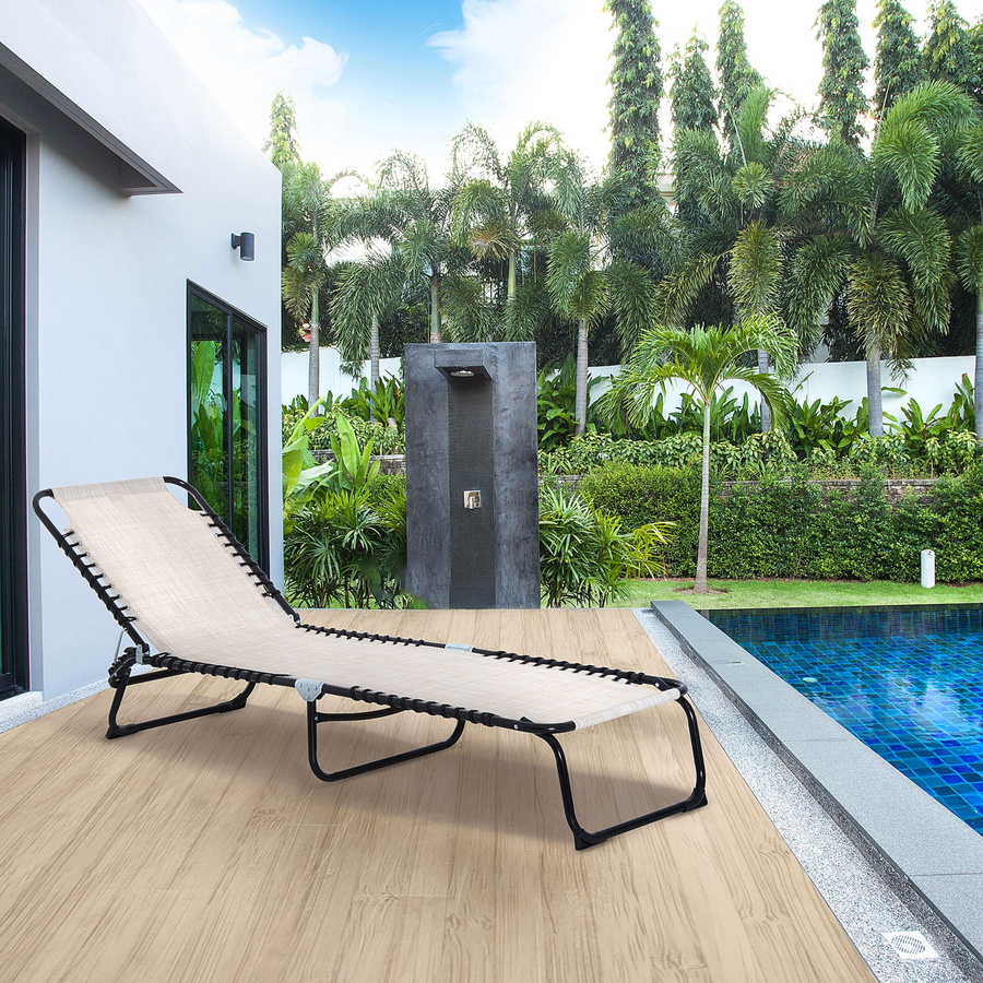 Outsunny Sonnenliege faltbar aus Stahl mit Textilene-Mesh-Stoff in Beige, 4-stufig verstellbare Rückenlehne, B/T/H: 197 x 58 x 76 cm - Bild 2