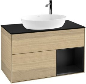 V&B Waschtischunterschrank Finion 100 in Beige mit Eichenregal, Breite: 100 cm, Tiefe: 50,1 cm, Höhe: 50,1 cm - Bild 1