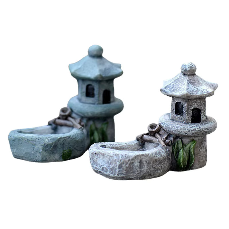 WHPHous Mini Retro Teich-Turm aus Harz in Grau für Feengarten und Terrarium-Dekoration - Bild 6