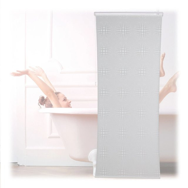 Relaxdays Duschrollo aus Kunststoff und Aluminium in Weiß mit grafischem Muster, wasserabweisend und schnelltrocknend, B: 100 cm, H: 240 cm - Bild 1