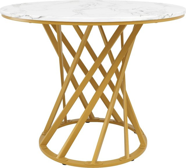 Runder Esstisch FC in Weiß und Gold mit MDF Tischplatte und Metallbeinen, B/T/H: 80 x 80 x 76 cm - Bild 1