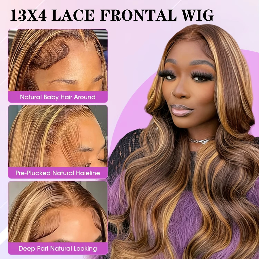 TTSMINS Perücke, Honigblondes Echthaar, Ombre Deep Wave, 30 Zoll - Bild 6