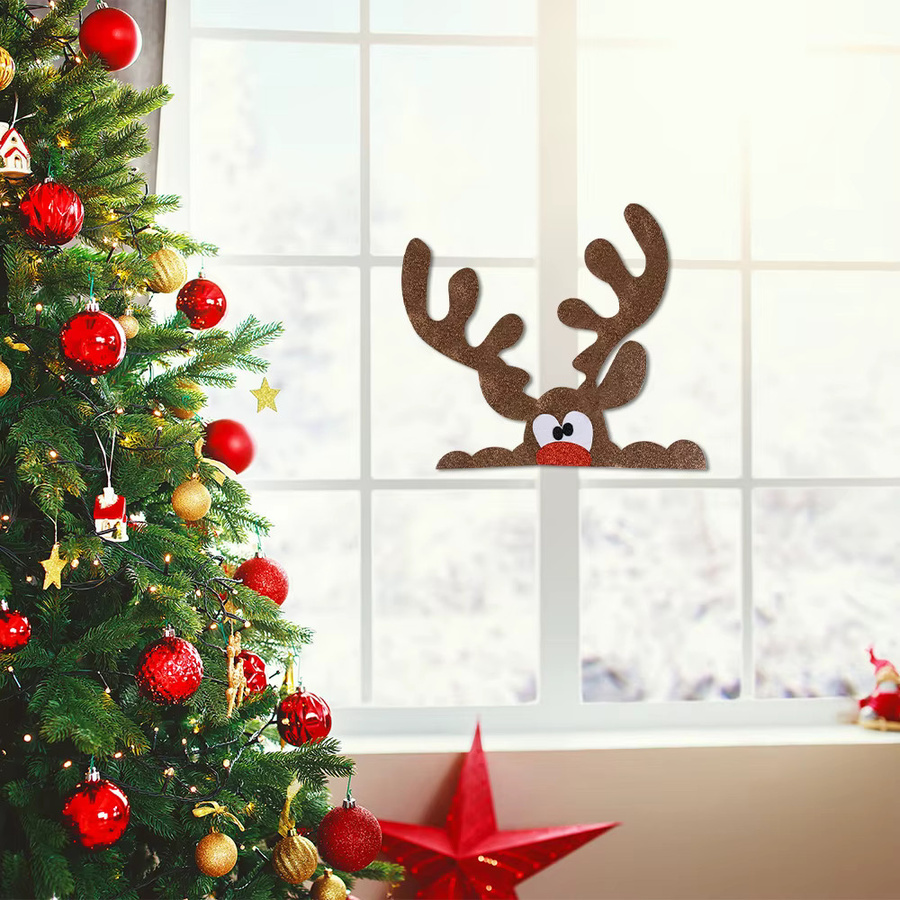 Weihnachts Fenster Aufkleber aus Filz von joy-enlife mit Elch, Schneemann und Santa Claus in Braun zur Dekoration für das neue Jahr 2025 - Bild 3