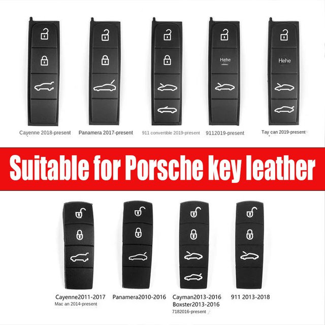 Lederhülle und Gummiknöpfe für Porsche Autoschlüssel Macan Cayenne Panamera 718 Taycan 911 in Schwarz - Bild 1