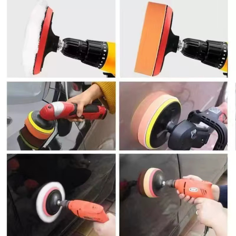 SLADE 11er Set Polierpads für Bohrmaschinen aus Schwamm und Wolle zum Schleifen, Wachsen und Versiegeln, Mehrfarbig - Bild 4