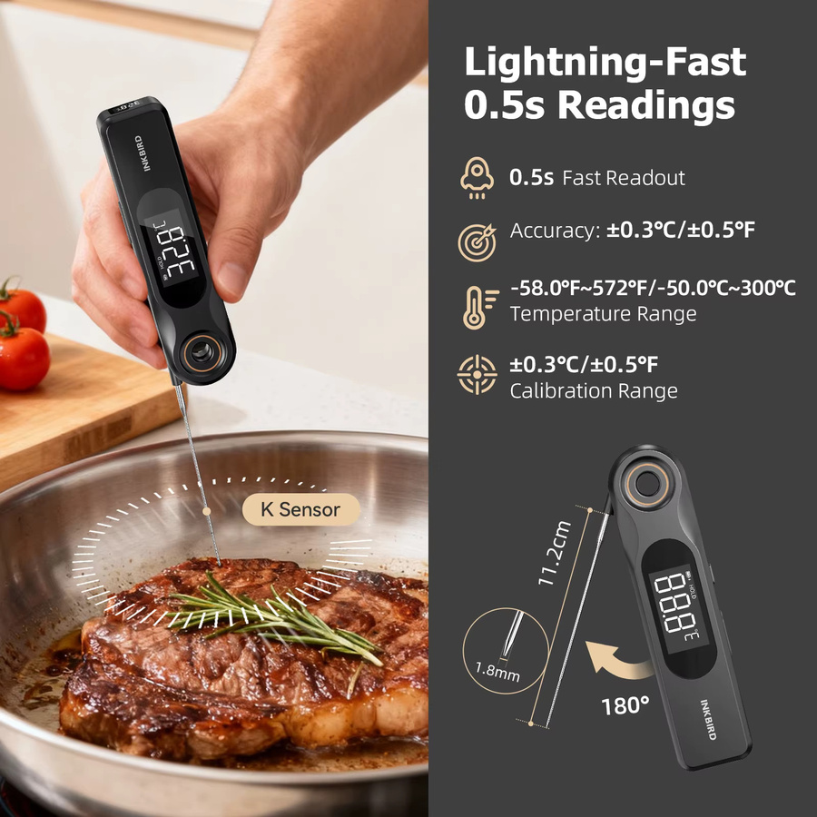 INKBIRD IHT-51K Dual-Display Fleischthermometer in Schwarz mit ultradünner 1,8 mm Sonde und schneller Reaktionszeit für Küche, Grillen und Backen - Bild 2