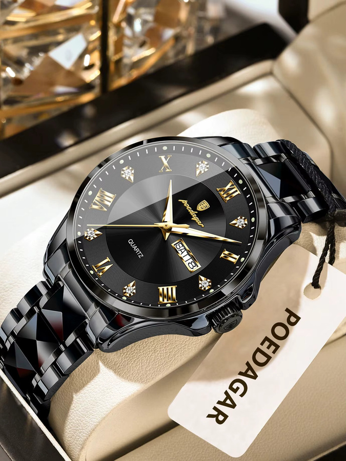 POEDAGAR Armbanduhr Edelstahl, Quarz, Schwarz, Herren - Bild 7