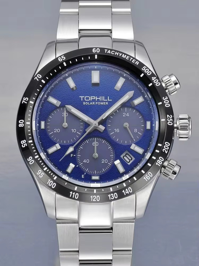 TOPHILL Chronograph, Solar, Edelstahl, 42 mm, Herren, Saphirglas, Schwarz - Bild 1