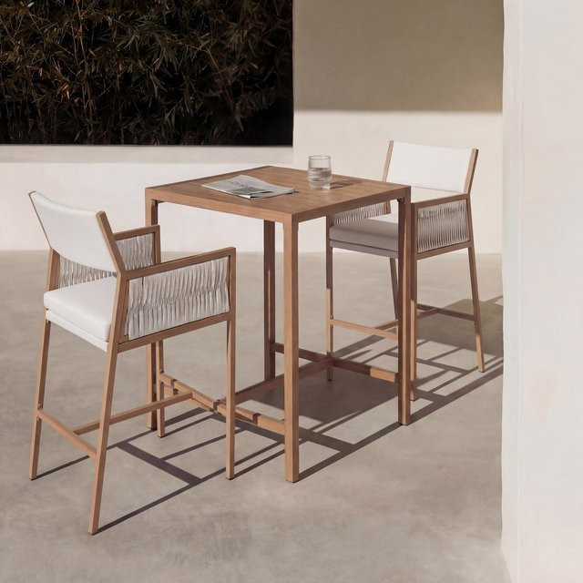 MCW Set aus Bartisch und 2 Barhockern MCW-Q12 aus Polyrattan in Weiß - Bild 1