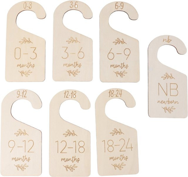 7-teiliges Set Baby Kleiderschrank Größentrenner und Doppelseitige Kleiderbügel von OutsideWorld in Weiß und Beige - Bild 1