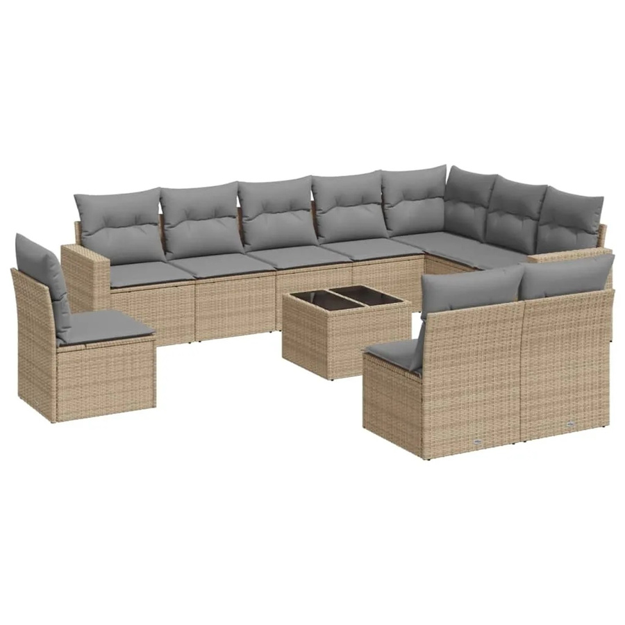 vidaXL 11-teilige Garten-Sofagarnitur aus Poly-Rattan mit Kissen in Beige-grau - Bild 2