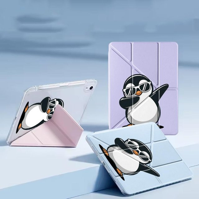 Pinguin und Ente Tablet Hülle für Apple iPad Air, Pro, Mini und iPad Generationen 11 und 12 Zoll mit Y-Fold Funktion - Bild 1