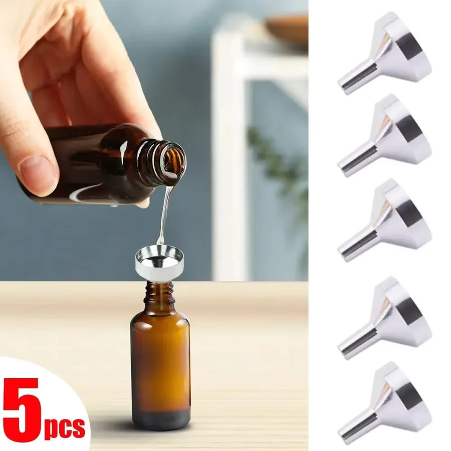 vvocci 5-teiliges Mini-Trichter-Set aus Edelstahl in Silber mit abnehmbarem Filter für Flüssigkeiten und Öl - Bild 2