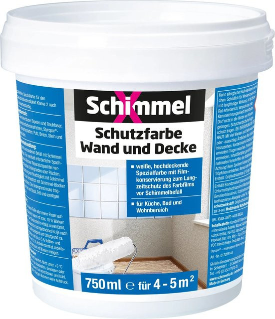 SchimmelX Schutzfarbe für Wand und Decke, Weiß, 0,75 l, schimmelresistent und emissionsarm - Bild 1
