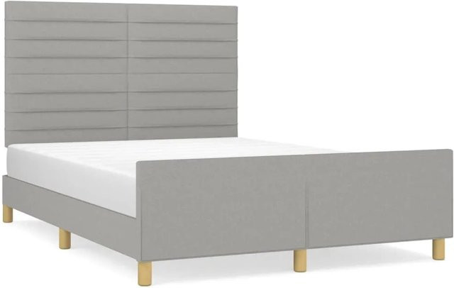 vidaXL Bettgestell mit Kopfteil in Hellgrau aus Stoff und Holz, B/T/H: 140 x 190 x 146 cm - Bild 1