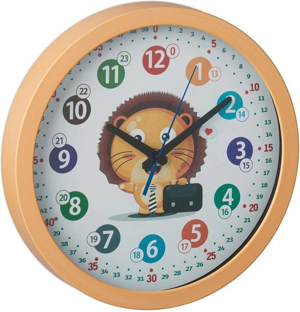 Relaxdays Kinderwanduhr Löwe, Analog, Kunststoff und Aluminium, Gelb Weiß Bunt, Durchmesser: 30 cm, Tiefe: 4,5 cm - Bild 1