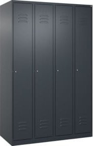 C+P Spind Classic PLUS Garderobenschrank mit 4 Abteilen in Anthrazit, H x B x T: 185 x 120 x 50 cm, mit Zylinderschloss und 3 Garderobenhaken - Bild 1