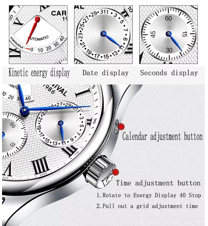 KARNEVAL Armbanduhr Automatik, Edelstahl, Schwarz, Herren - Bild 6