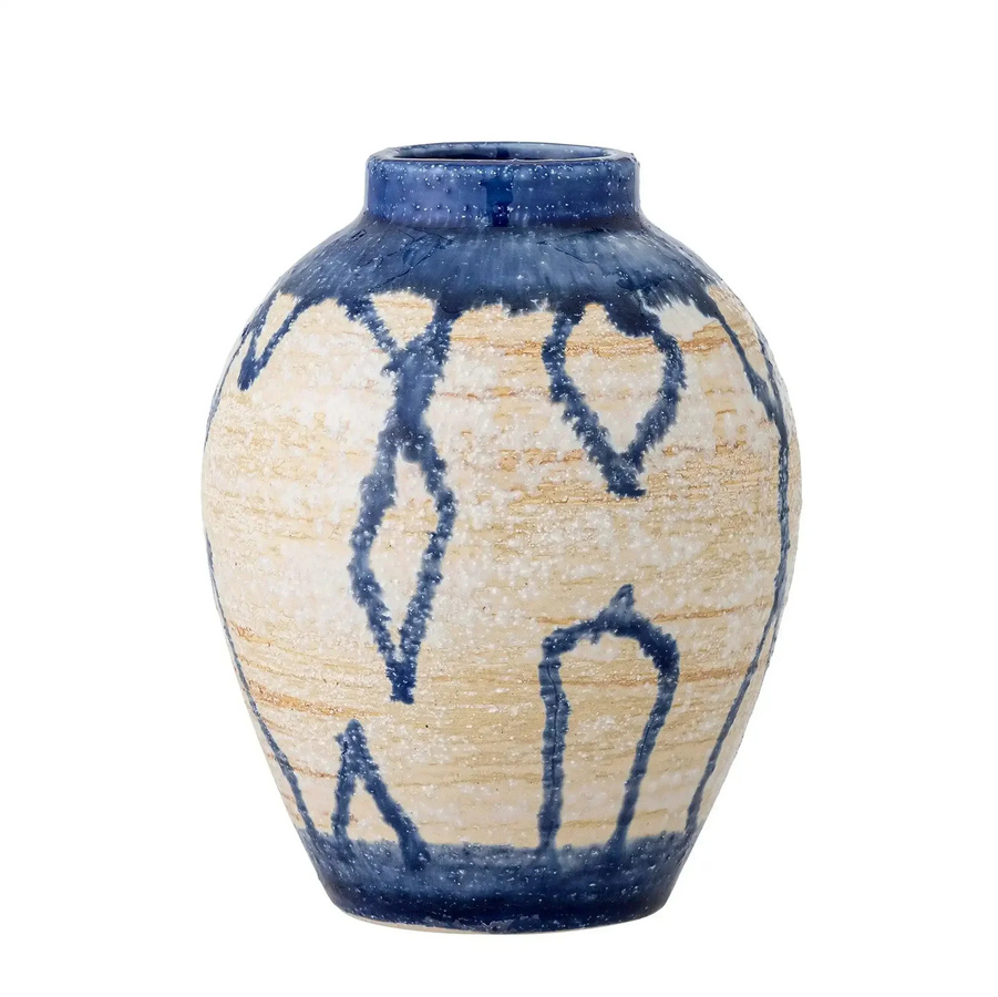 Bloomingville Keramikvase Avon in Blau und Weiß mit organischer Form, Höhe: 16 cm - Bild 1