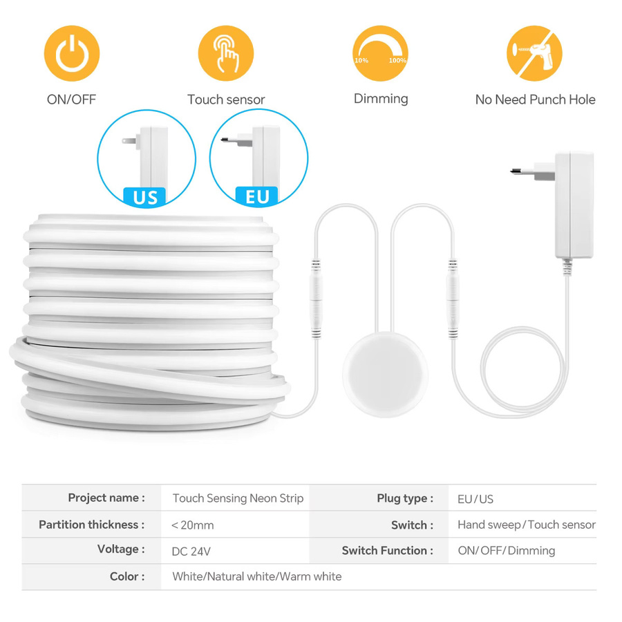 Lcamaw LED Neon Flex Lichtstreifen mit Touch- und Bewegungssensor, 24V, Weiß - Bild 2