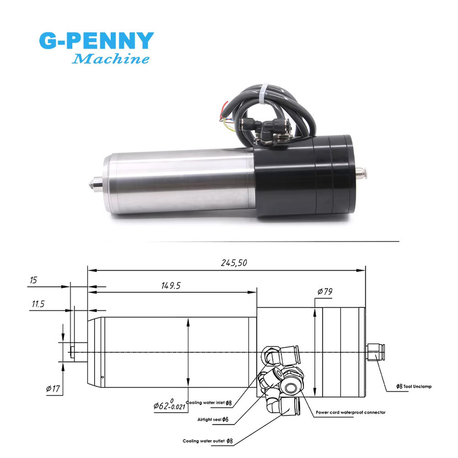 G-Penny ATC-Spindelmotor wassergekühlt 1,8 kW mit automatischem Werkzeugwechsel, 10.000–60.000 U/min, Silber - Bild 2