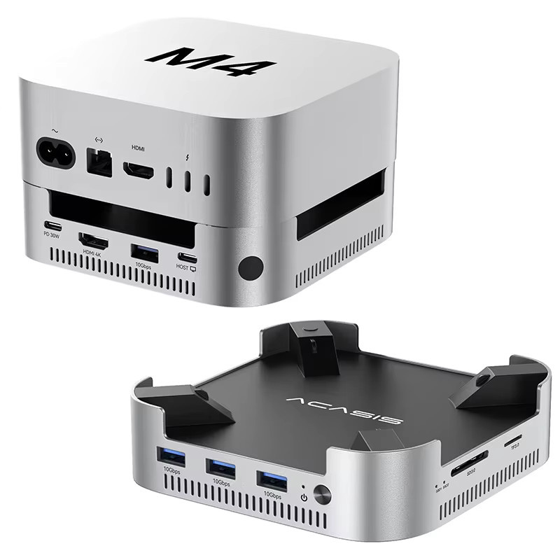 Acasis USB-C Dockingstation Dual-Bay M.2 NVMe SSD-Gehäuse mit HDMI und Kühlventilator in Silber für Mac Mini M4/M4 Pro - Bild 5