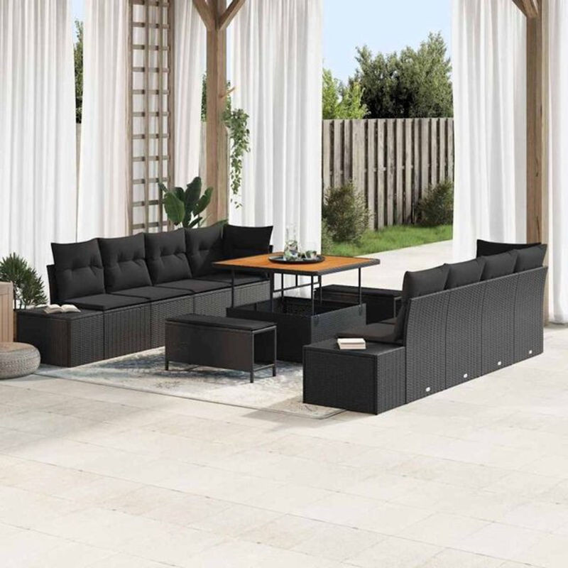 vidaxl Garten-Sofa-Set aus Poly-Rattan mit 11-teiligem Kissen-Set in Schwarz - Bild 1