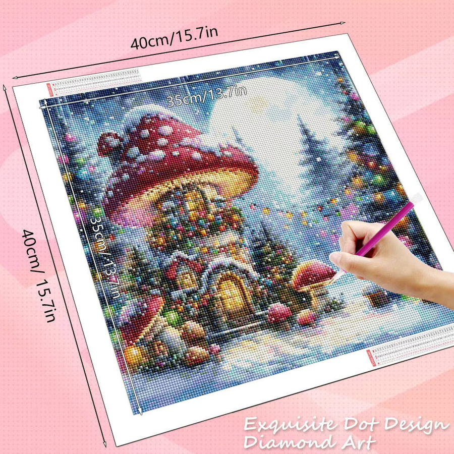 HUACAN 5D DIY Diamantmalerei Pilz Haus Landschaft Mosaik mit Strass in Mehrfarbig - Bild 2