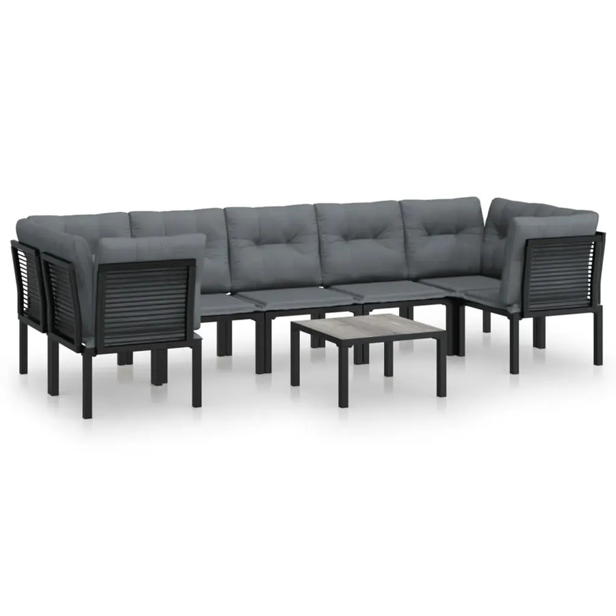 vidaXL 8-tlg Garten-Lounge-Set Modell 4 in Schwarz und Grau mit Polyrattan und Textilene-Kissen - Bild 2